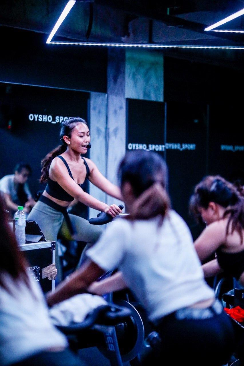 Ethel Francine Tan, a spin structor at fitness boutique studio Ground Zero, conducting a spin class when fitness studios were still opened prior to the circuit breaker period introduced to curb the spread of Covid-19 in Singapore.