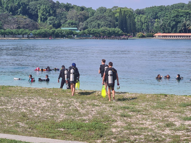 a group of people getting ready to go snorkelling
