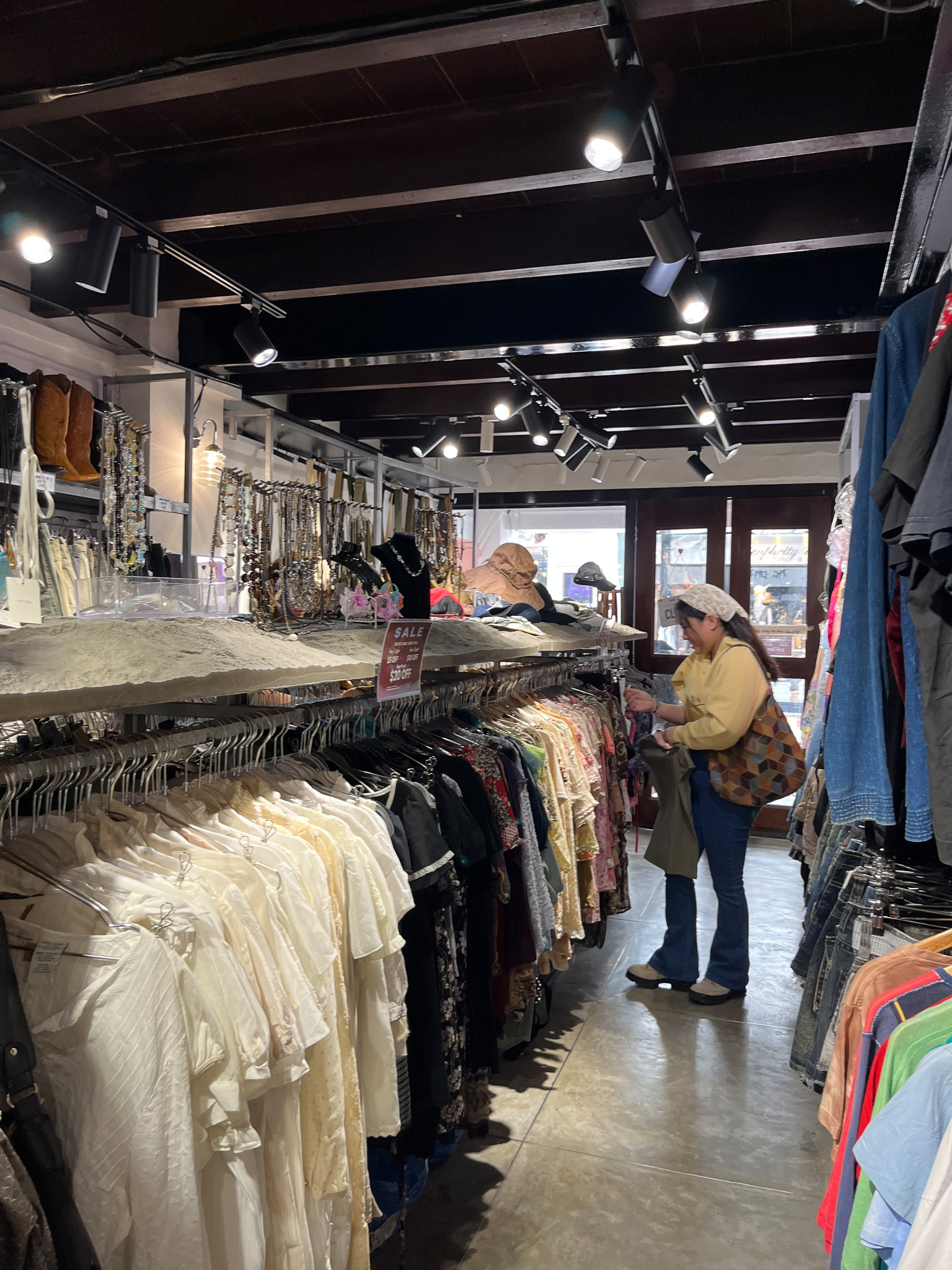 Racks of clothes in a clothing store